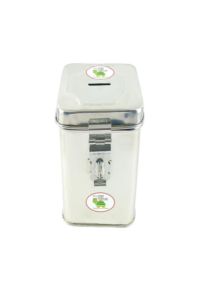 Chef Turtles Stainless Steel Coin Box/Piggy Bank/Gullak/Donation/Suggestion Box/Antique Coin Bank Box Money Organiser for Kids and Adults- 13cm Small - Image 1